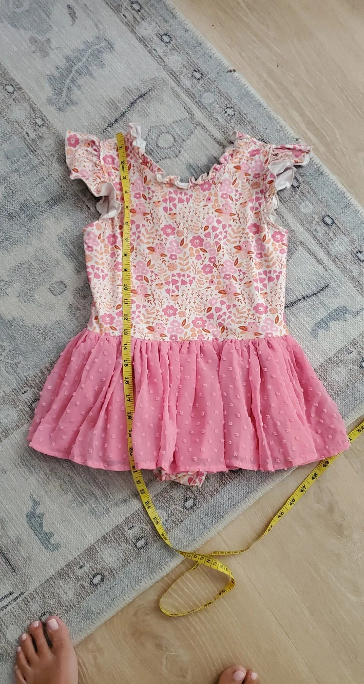 Cheeky Plum Girls Farrah leotard Citrus floral pattern pink ruffle skirt Sz8y